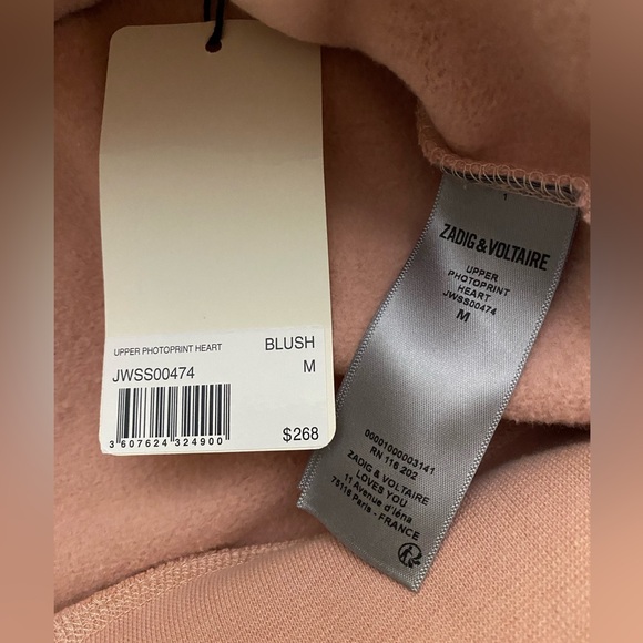 Zadig & Voltaire Upper Photoprint Heart Sweatshirt. Color is Blush. Size Medium - Picture 6 of 10